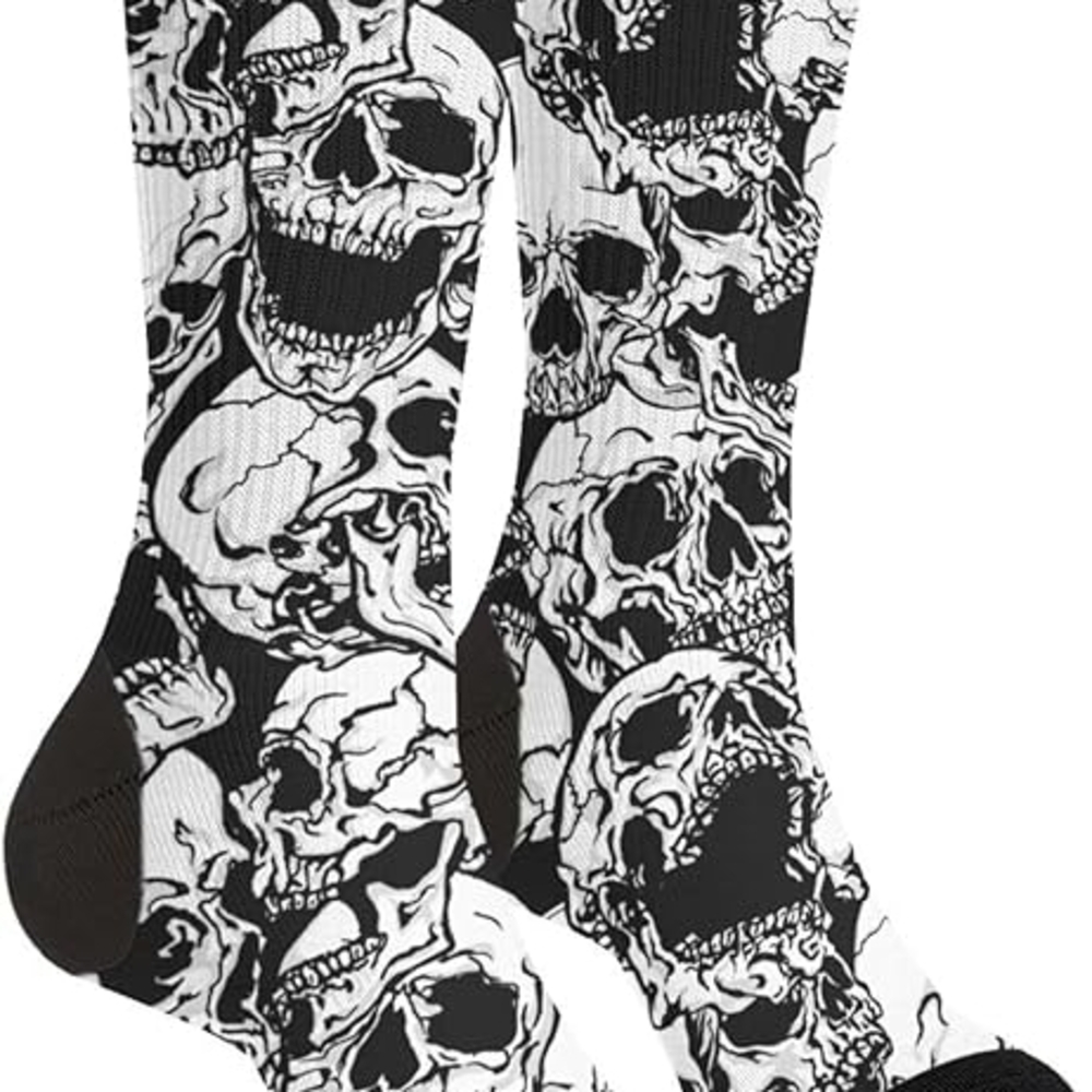Black and White Casual Skull Socks Crew Length